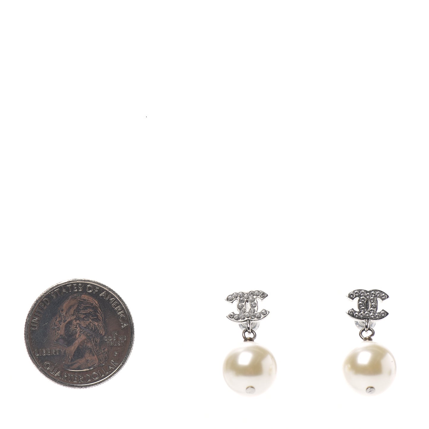 Crystal Pearl CC Drop Earrings Silver