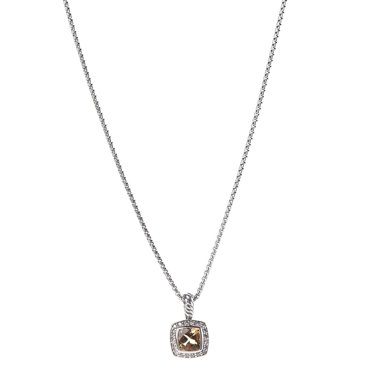 David Yurman Sterling Silver Diamond Citrine 7mm Petite Albion Pendant Necklace 1 of 6