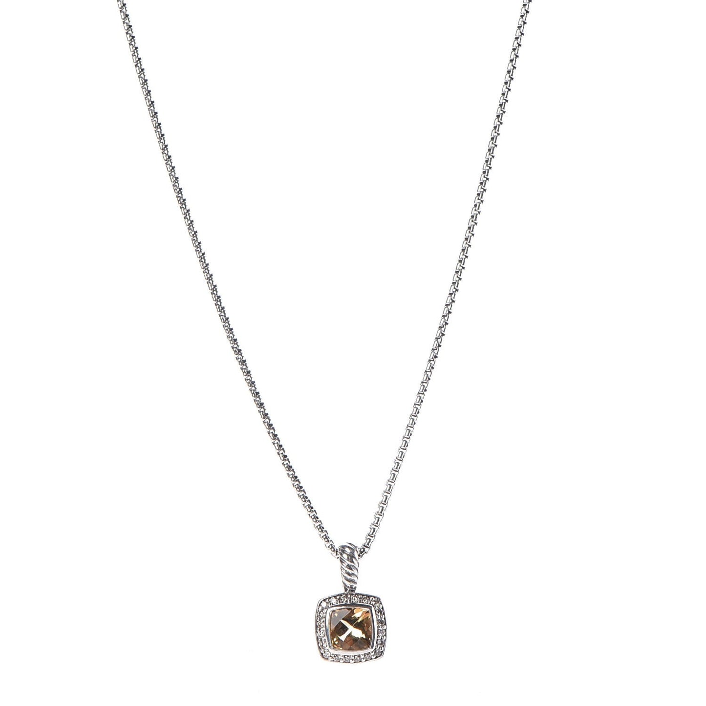 Sterling Silver Diamond Citrine 7mm Petite Albion Pendant Necklace