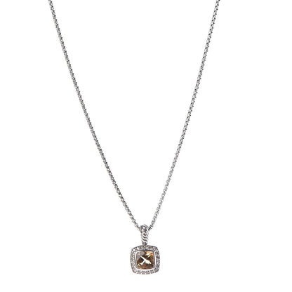 David Yurman Sterling Silver Diamond Citrine 7mm Petite Albion Pendant Necklace 1 of 6