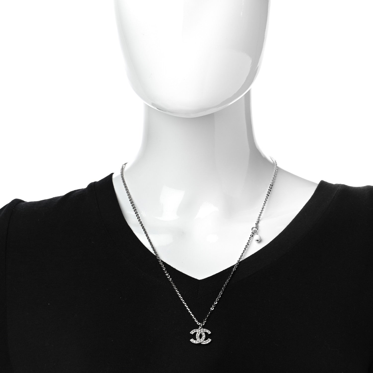 Chanel Crystal Timeless CC Necklace Silver 2 of 6