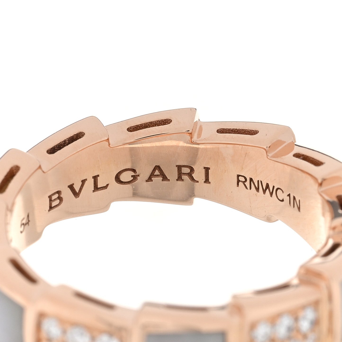 18K Rose Gold Diamond Mother of Pearl 6mm Serpenti Viper Band Ring 54 7