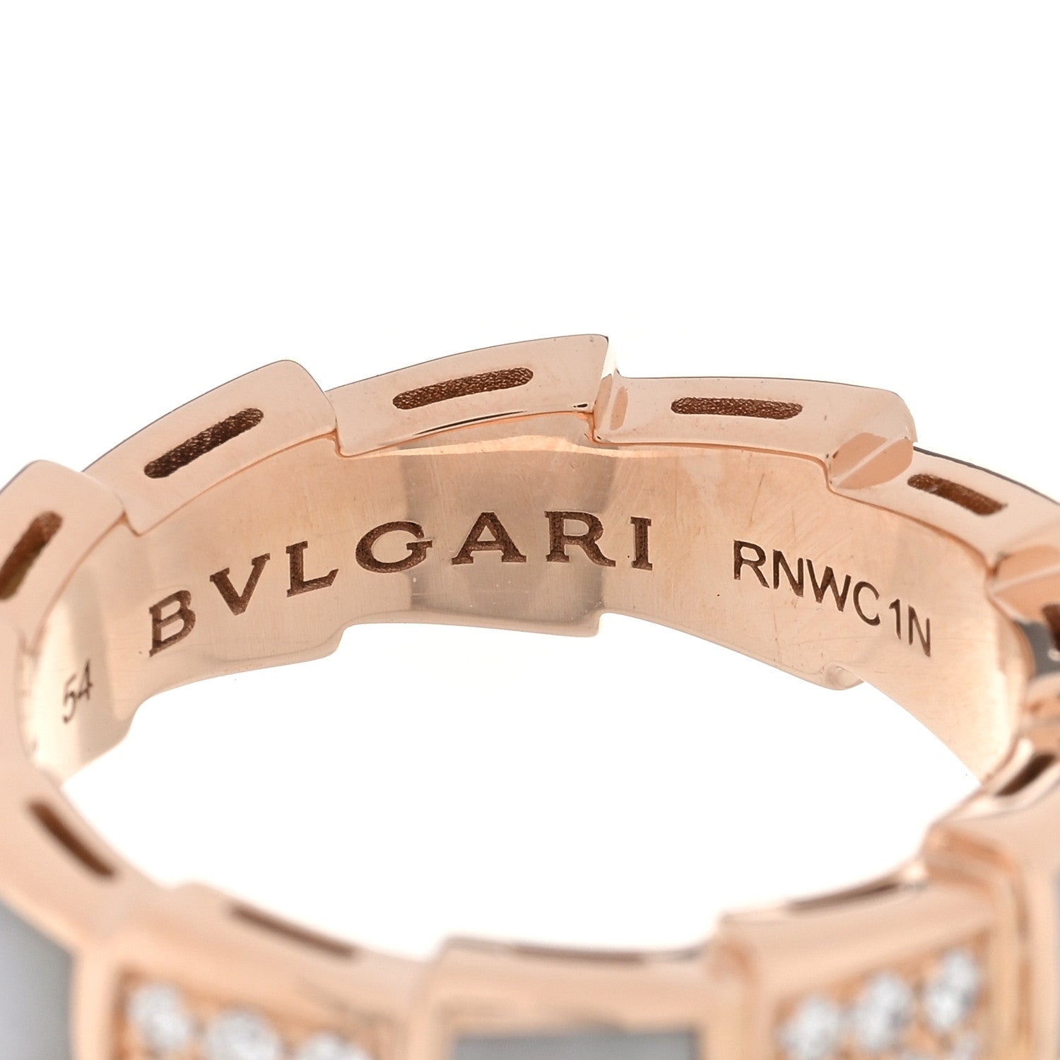 Bulgari 18K Rose Gold Diamond Mother of Pearl 6mm Serpenti Viper Band Ring 54 7 4 of 4