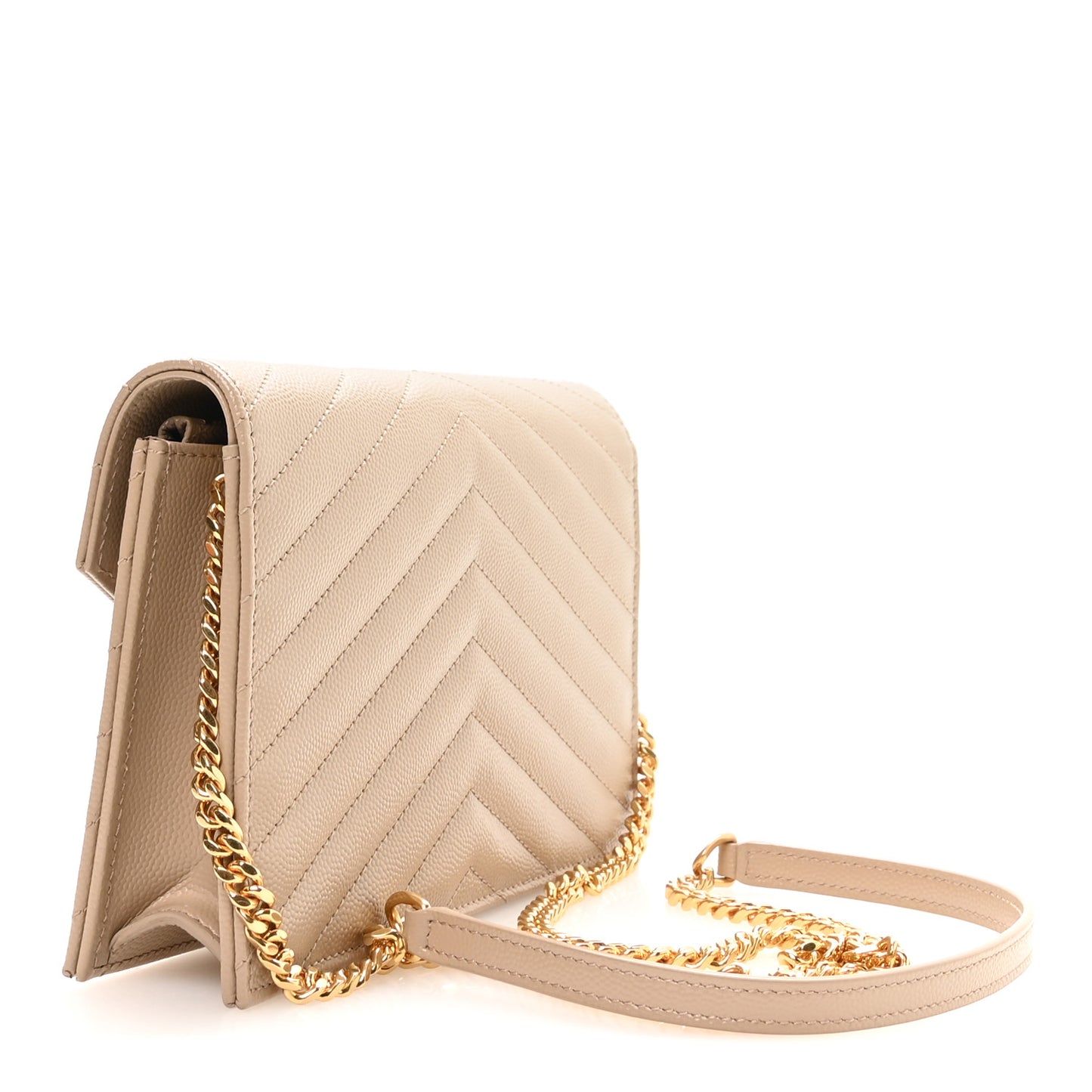 Grain De Poudre Matelasse Chevron Monogram Envelope Chain Wallet Dark Beige