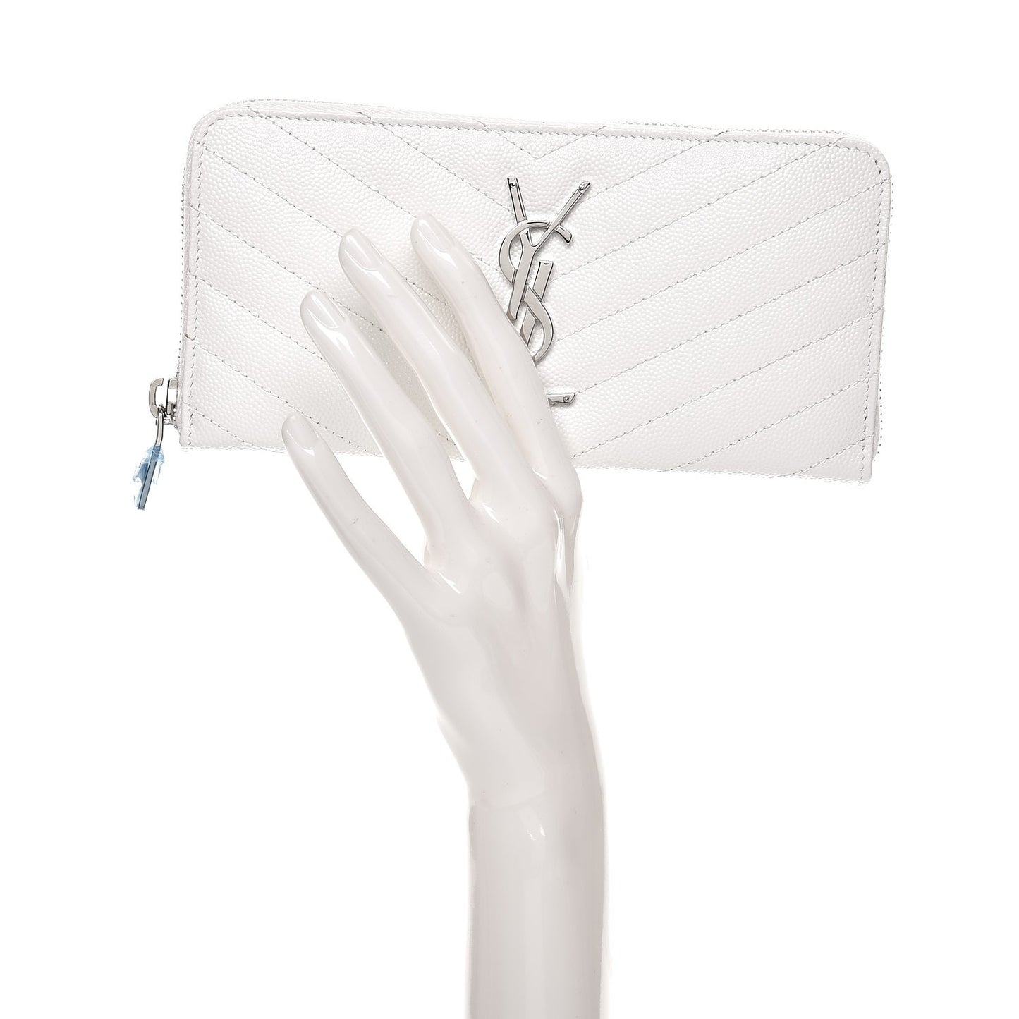 Grain De Poudre Matelasse Chevron Monogram Zip Around Wallet Blanc Optique