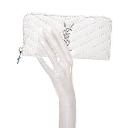 Saint Laurent Grain De Poudre Matelasse Chevron Monogram Zip Around Wallet Blanc Optique 2 of 7