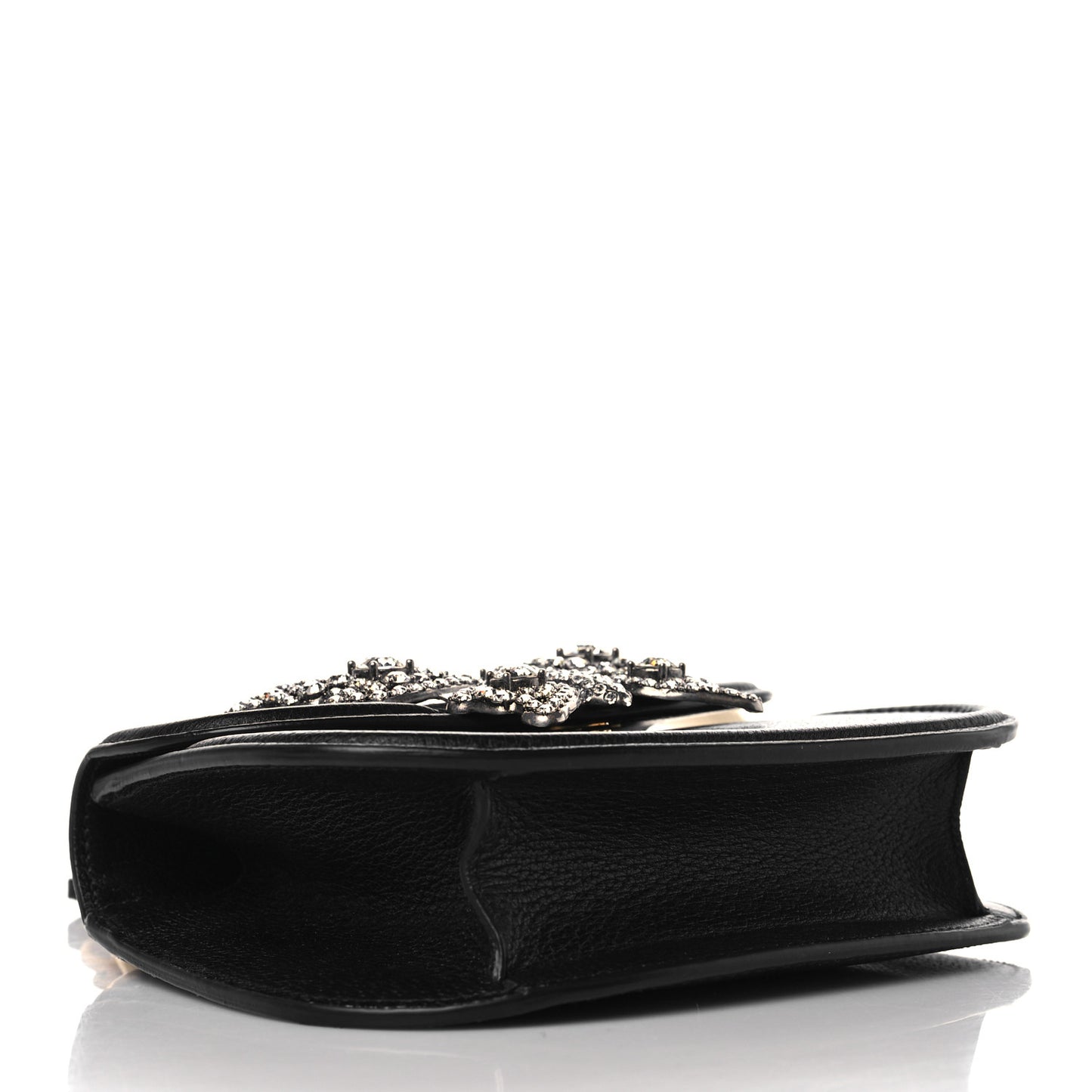 Calfskin Web Crystal Butterfly Stripe Small Totem Shoulder Bag Black