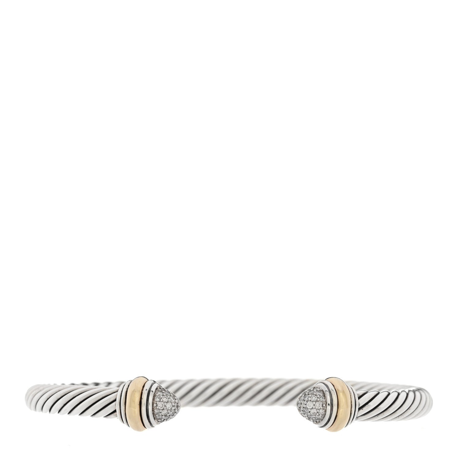 David Yurman Sterling Silver 14K Yellow Gold Diamond 5mm Cable Classics Pave Domes Bracelet 1 of 4