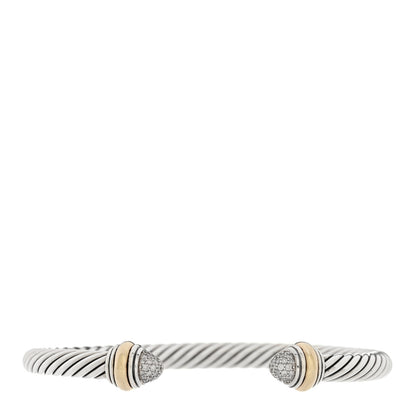 David Yurman Sterling Silver 14K Yellow Gold Diamond 5mm Cable Classics Pave Domes Bracelet 1 of 4