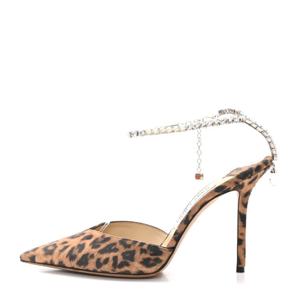 Jimmy Choo Suede Leopard Crystal Saeda 100 Pumps 38.5 Brown 1 of 7