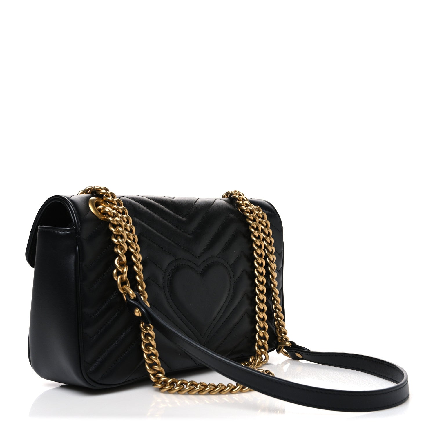Gucci Calfskin Matelasse Small GG Marmont Shoulder Bag Black 2 of 9
