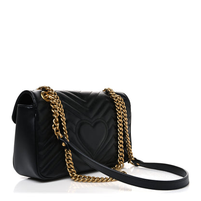 Gucci Calfskin Matelasse Small GG Marmont Shoulder Bag Black 2 of 9