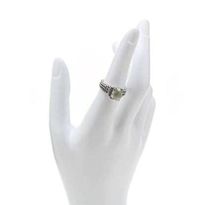David Yurman Sterling Silver Diamond Prasiolite 10mm Petite Wheaton Ring 54 7 2 of 5