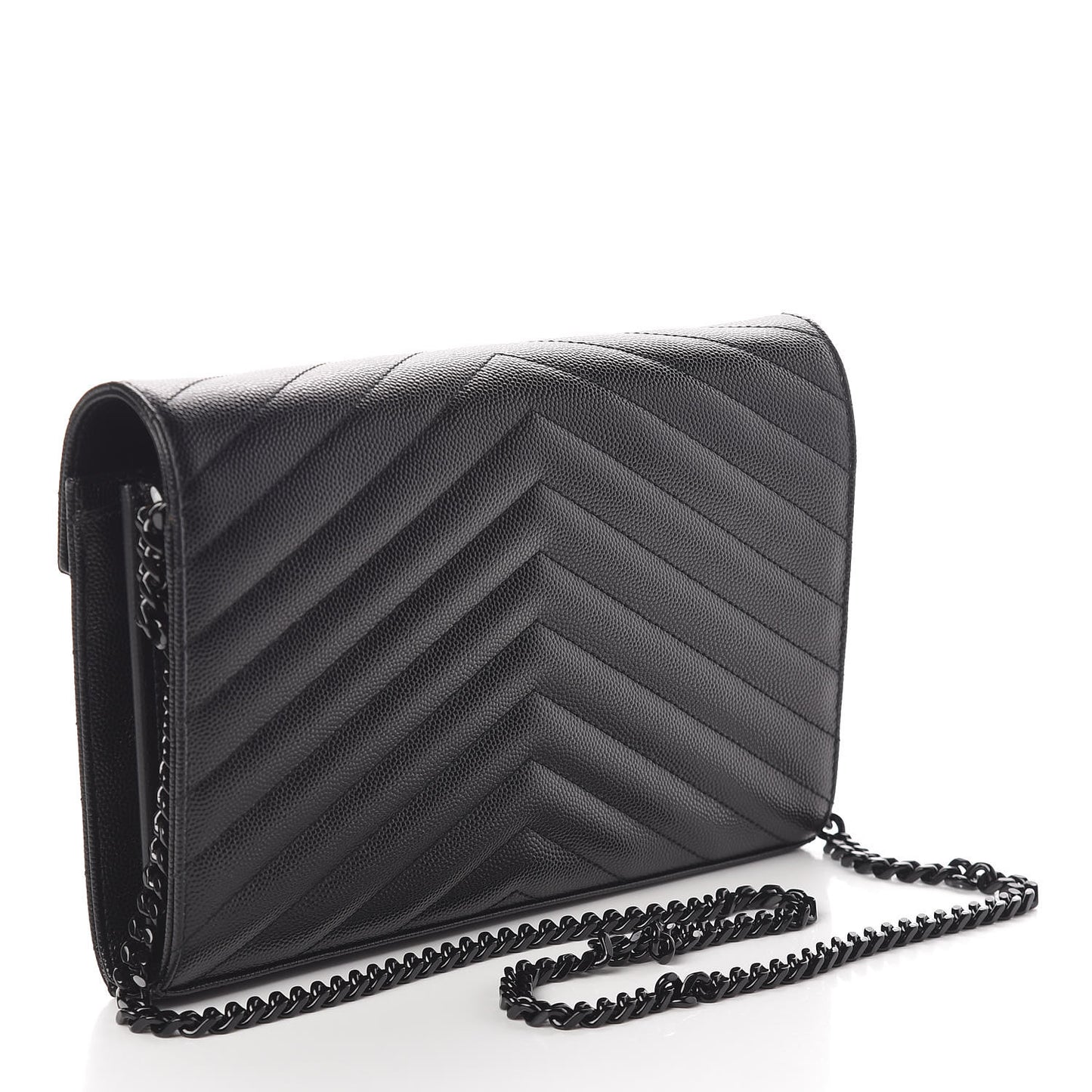 Grain De Poudre Matelasse Chevron Monogram Chain Wallet Black