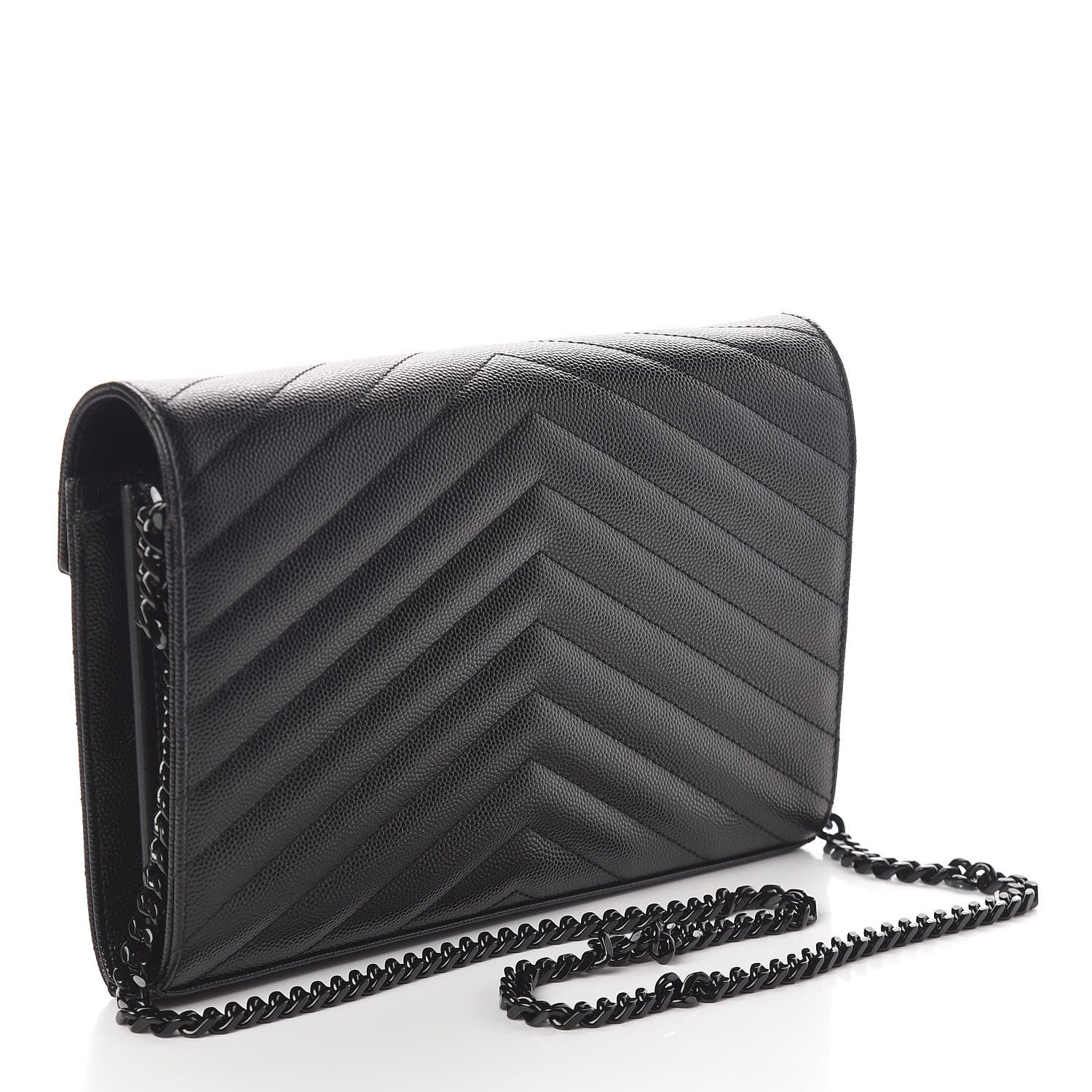 Saint Laurent Grain De Poudre Matelasse Chevron Monogram Chain Wallet Black 3 of 10