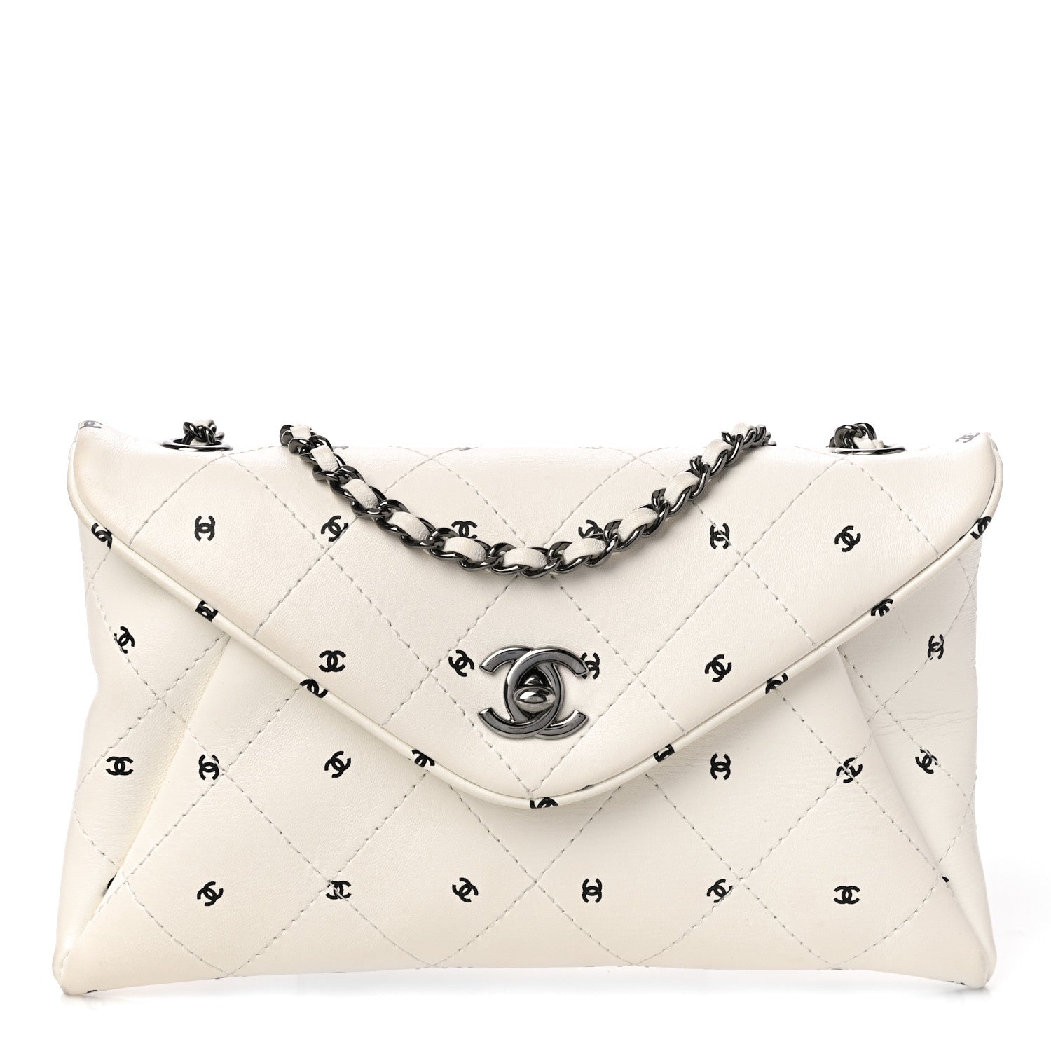 Chanel Printed Lambskin Logo CC Envelope Clutch With Chain White 1 of 11