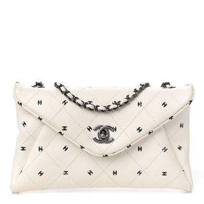 Chanel Printed Lambskin Logo CC Envelope Clutch With Chain White 1 of 11