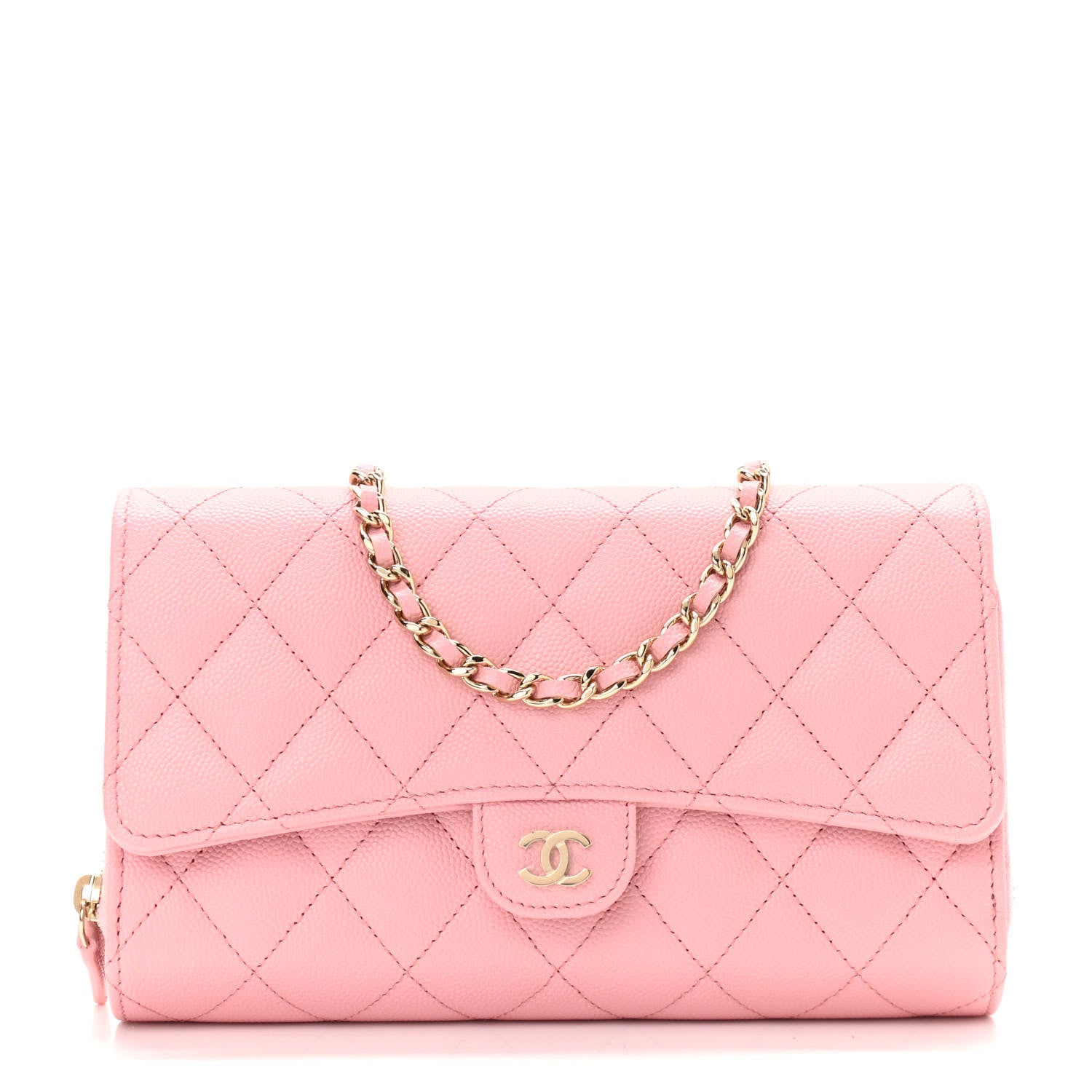 Chanel Caviar Quilted Phone Holder Wallet on Removable Chain Pink 3 of 13
