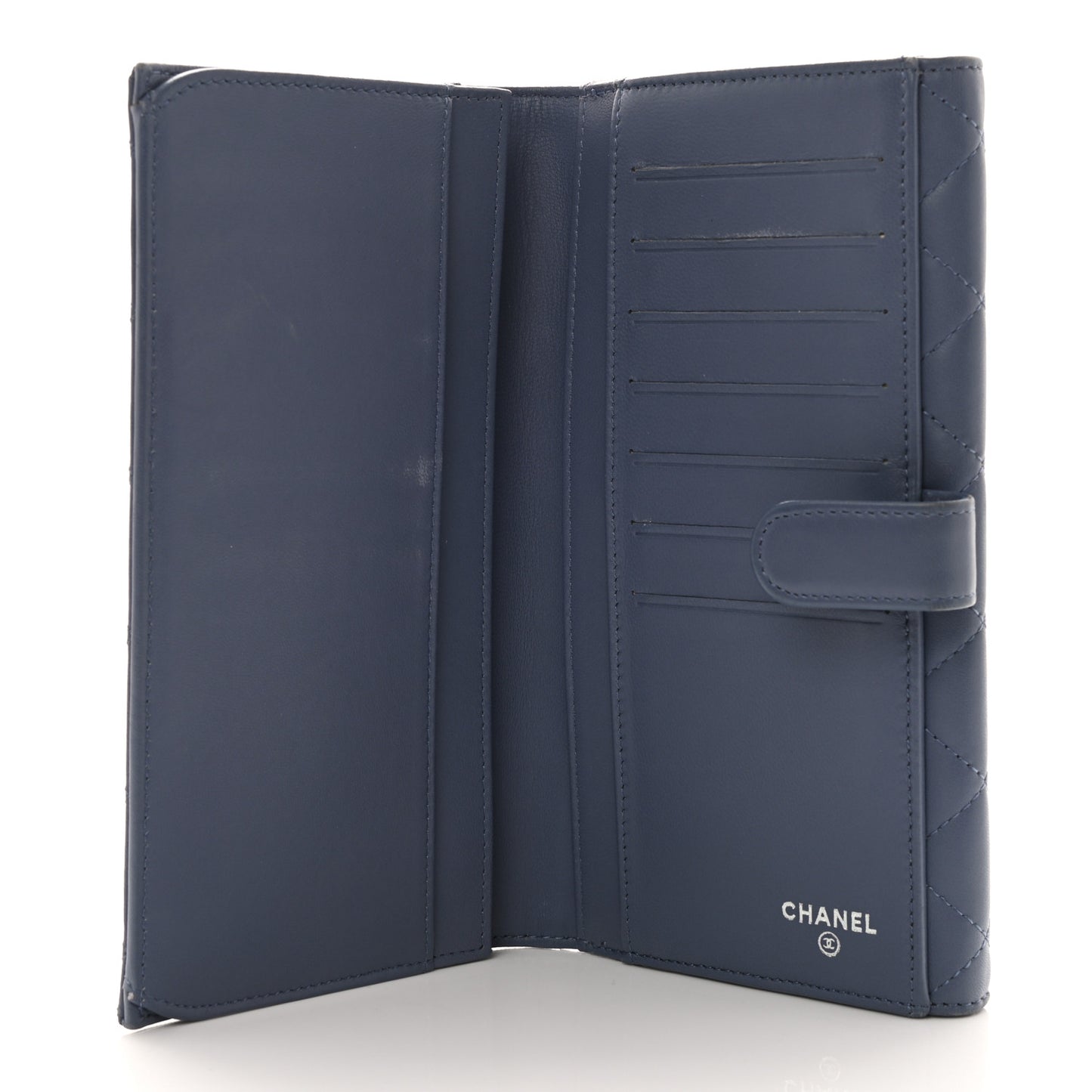 Lambskin Quilted Long Flap Wallet Blue
