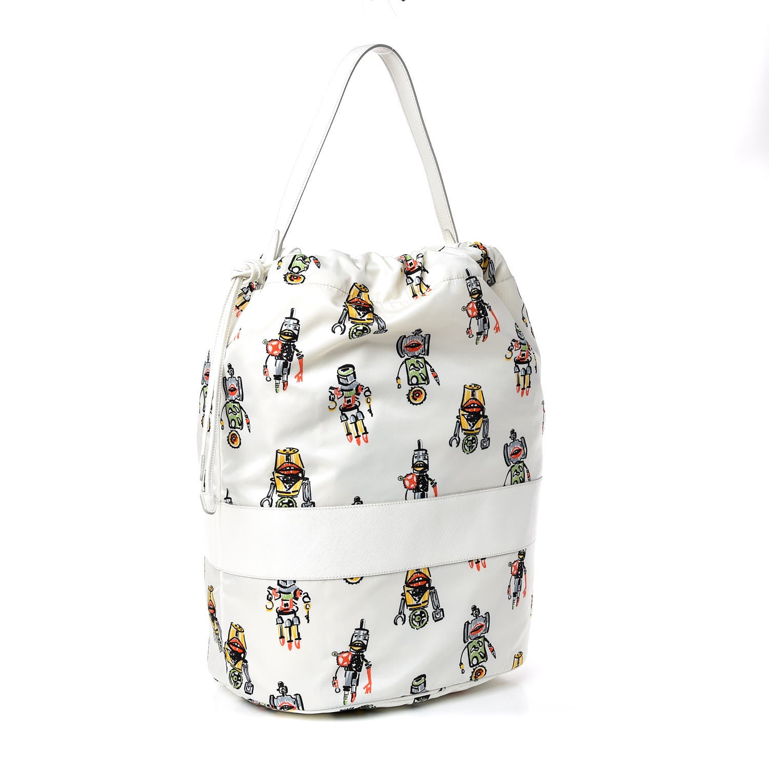 Prada Tessuto Nylon Saffiano Robot Bucket Tote Bianco 3 of 9