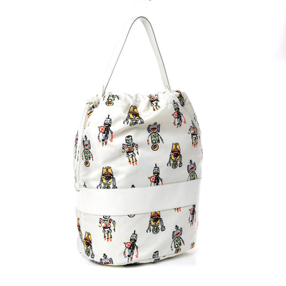 Prada Tessuto Nylon Saffiano Robot Bucket Tote Bianco 3 of 9