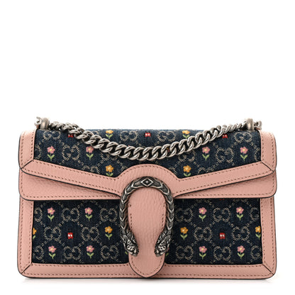 Gucci New Denim Dollar Calfskin Floral GG Monogram Small Dionysus Shoulder Bag Blue Tea Multicolor Powder Pink 1 of 11
