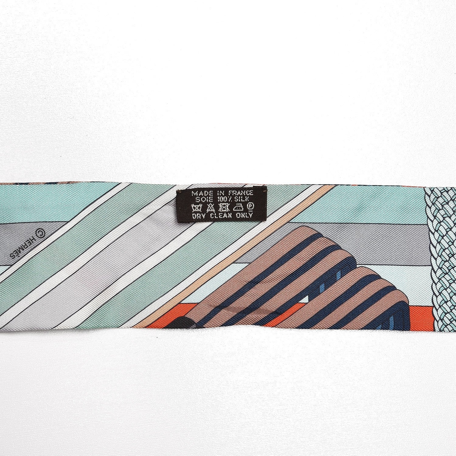 Hermes Silk Sangles En Zigzag Twilly Orange Turquoise Gris 4 of 4
