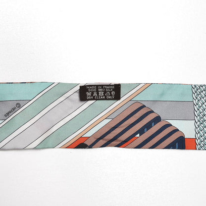 Hermes Silk Sangles En Zigzag Twilly Orange Turquoise Gris 4 of 4