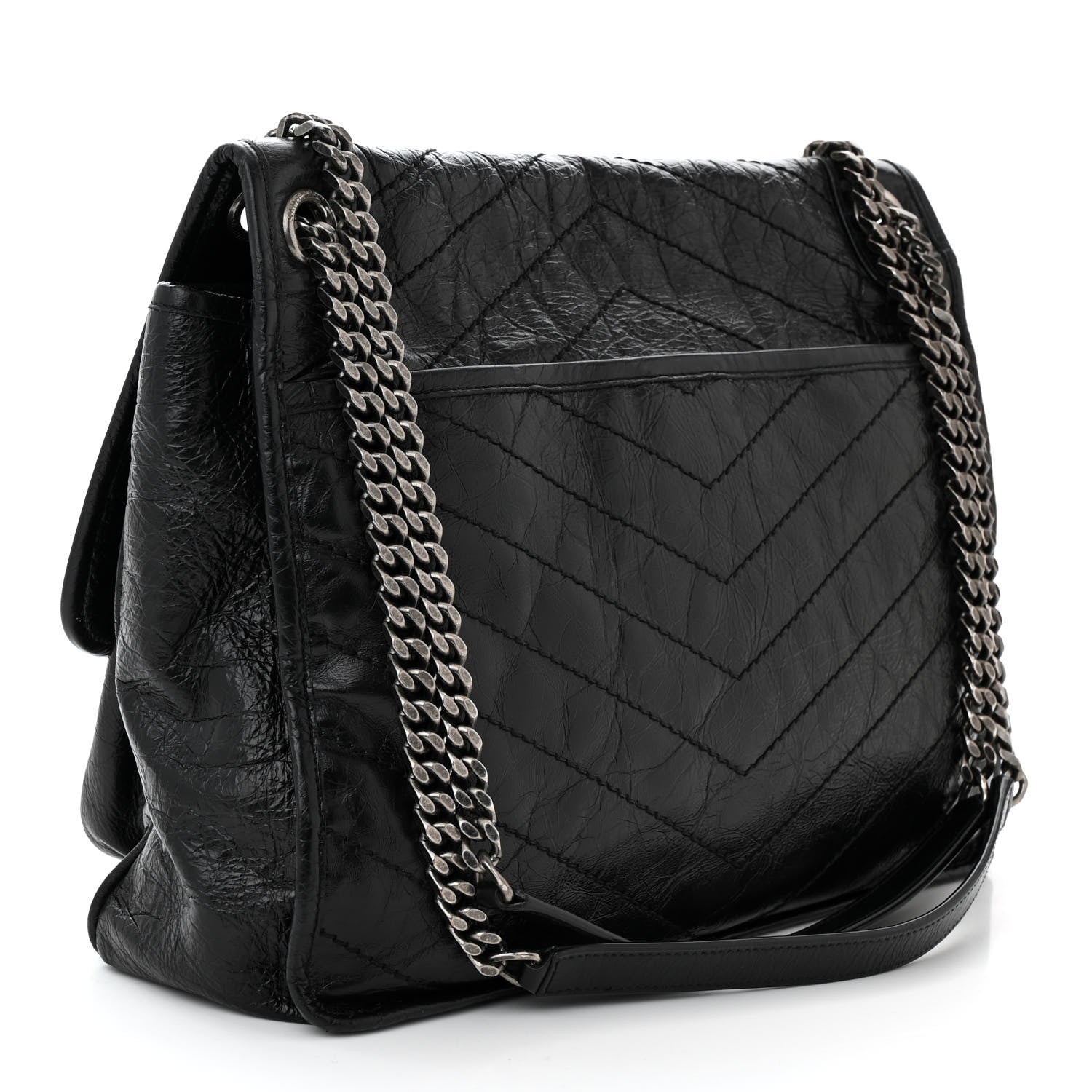 Saint Laurent Crinkled Calfskin Matelasse Monogram Large Niki Chain Satchel Black 3 of 11