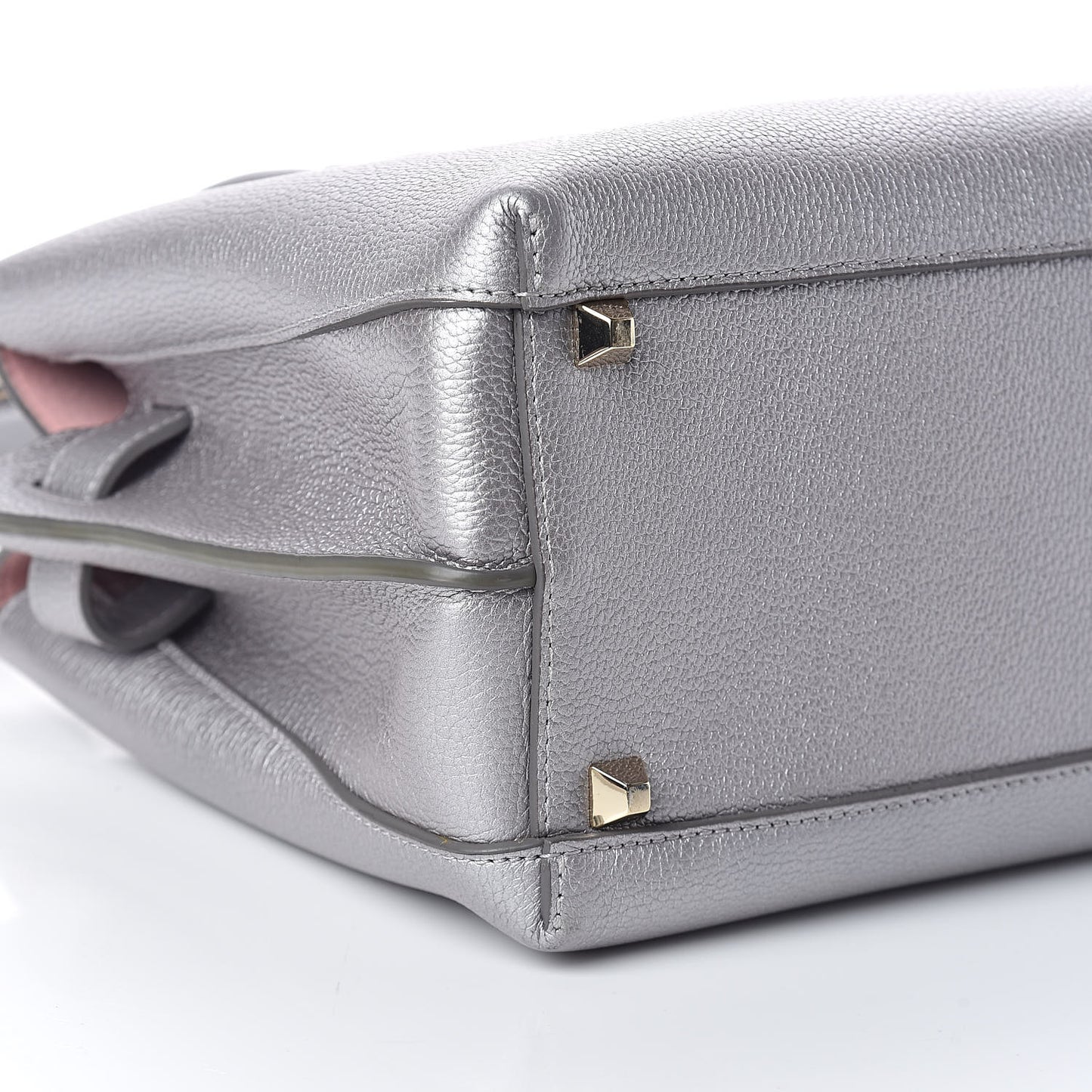 Metallic Grained Calfskin Medium Milla Tote Spike Silver