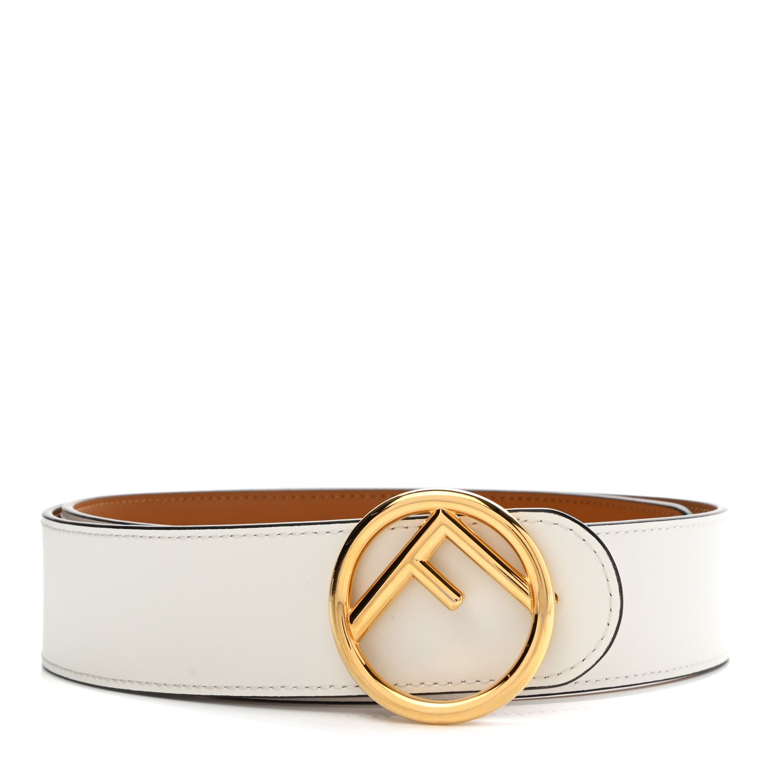 Fendi Vitello Liberty F is Fendi Bi-Color Reversible Belt 85 Caramello White 1 of 4