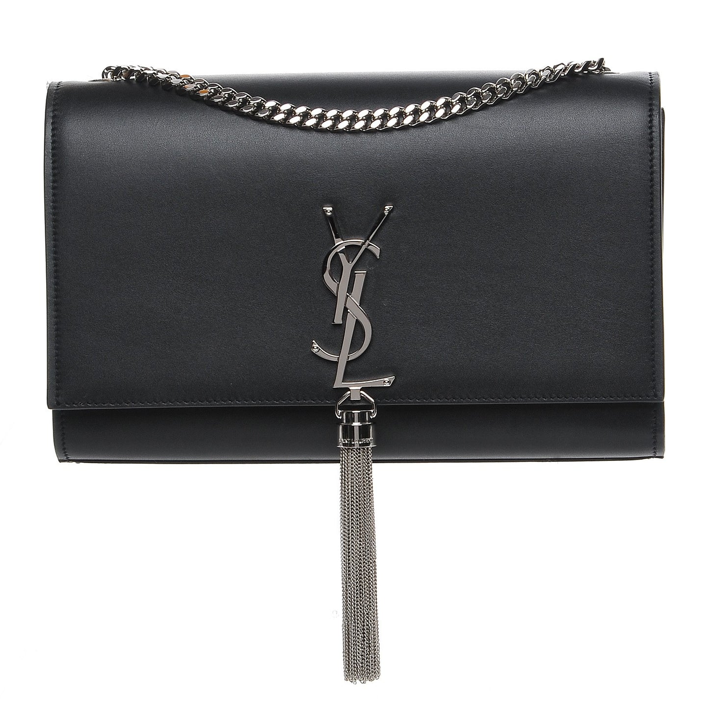 Smooth Calfskin Medium Classic Monogram Kate Tassel Satchel Black