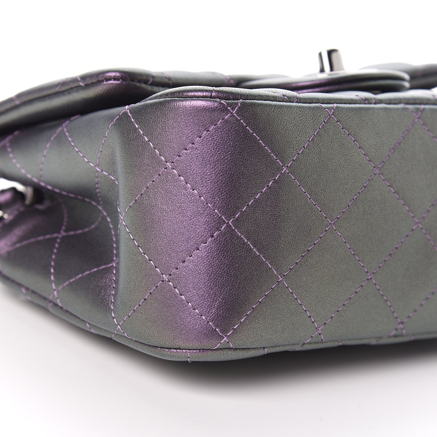 Iridescent Lambskin Quilted Mini Square Flap Dark Purple