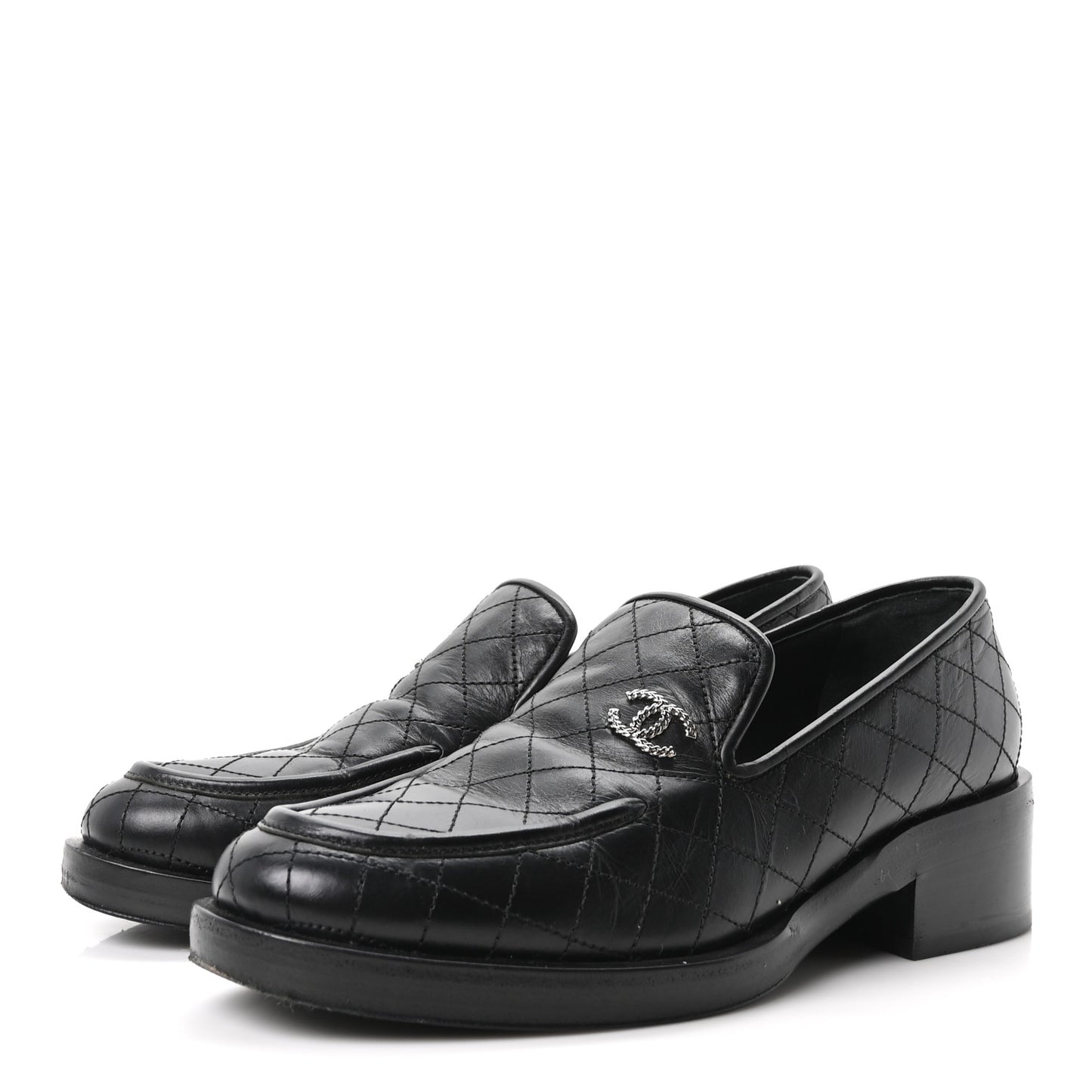 Calfskin Stitched CC Loafers 39.5 Black