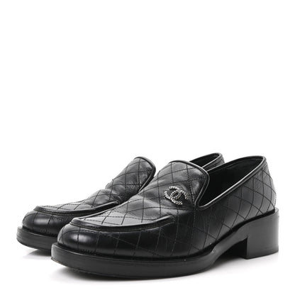Chanel Calfskin Stitched CC Loafers 39.5 Black 4 of 10