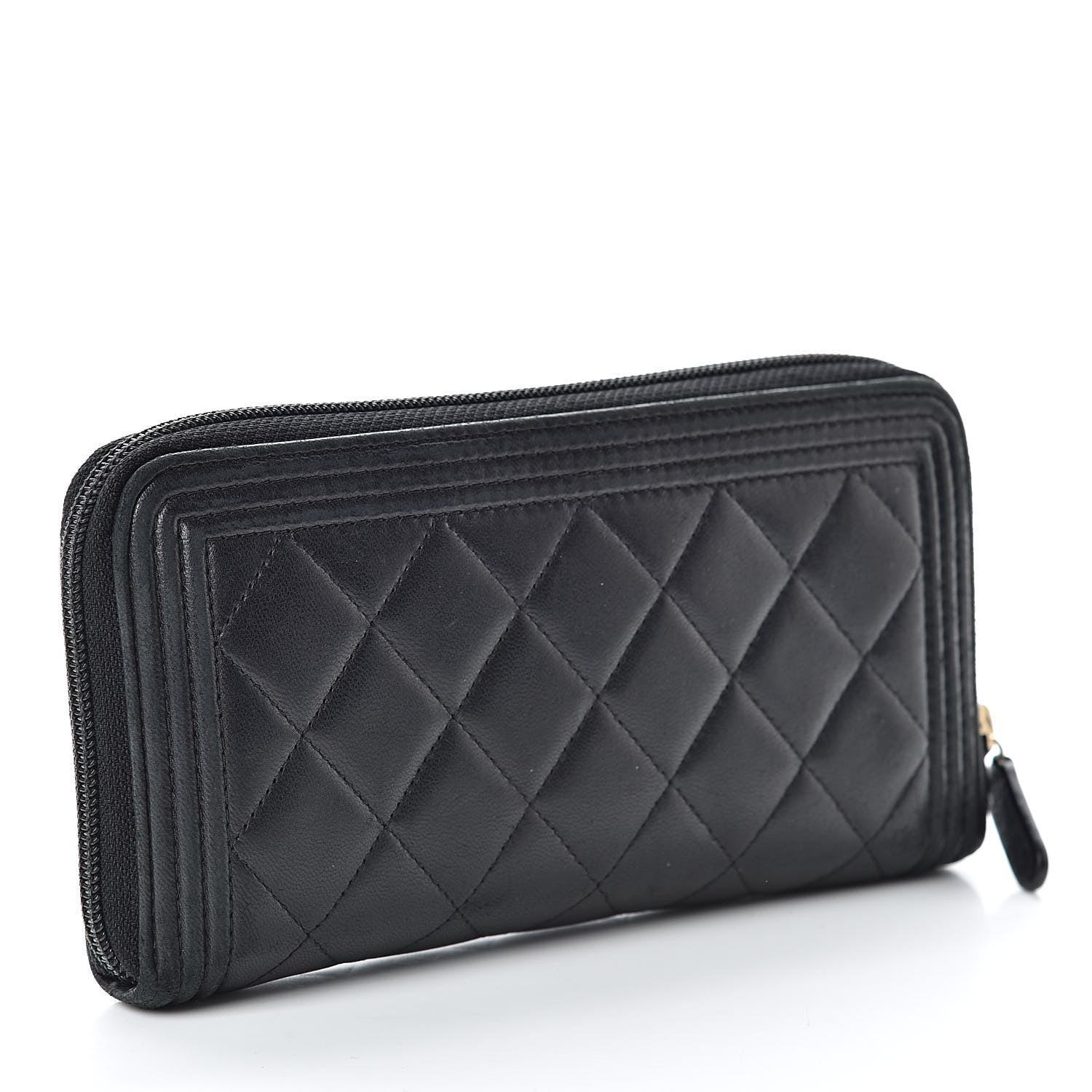 Chanel Lambskin Quilted Boy Zip Around Wallet Black 3 of 13