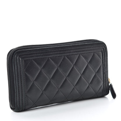Chanel Lambskin Quilted Boy Zip Around Wallet Black 3 of 13