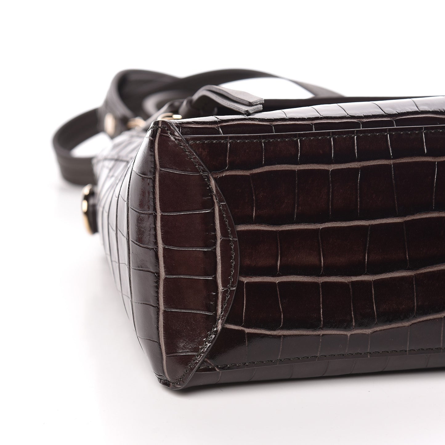Calfskin Crocodile Embossed Small Faye Day Shoulder Bag Profound Brown