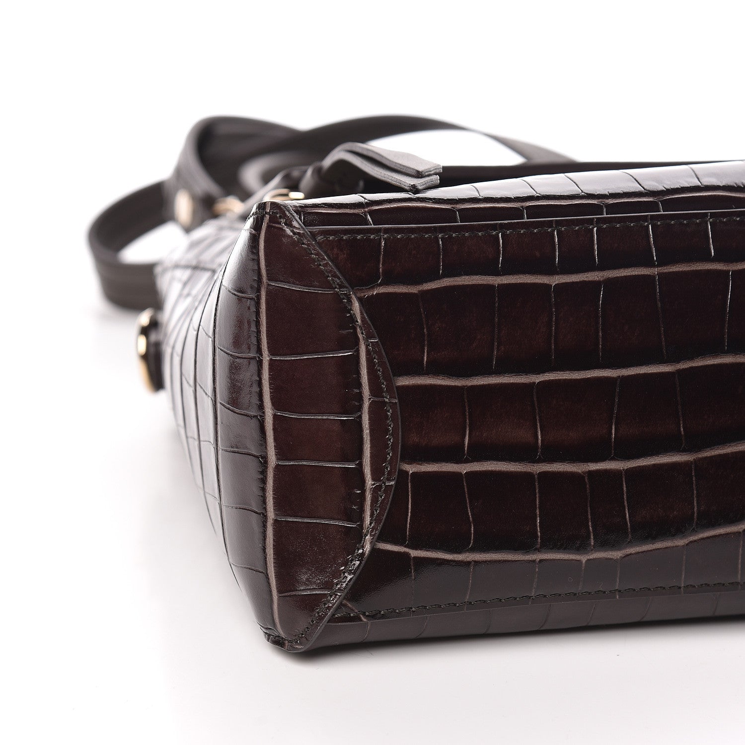 Chloe Calfskin Crocodile Embossed Small Faye Day Shoulder Bag Profound Brown 7 of 9
