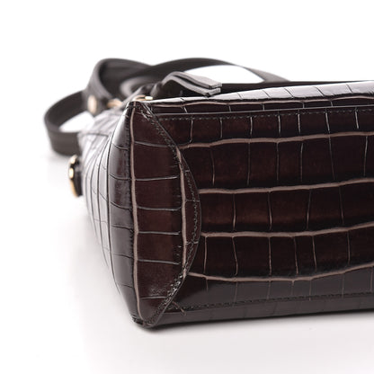Chloe Calfskin Crocodile Embossed Small Faye Day Shoulder Bag Profound Brown 7 of 9