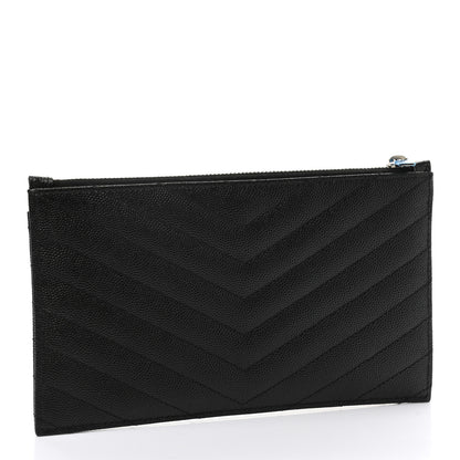 Saint Laurent Grain De Poudre Chevron Monogram Bill Pouch Black 3 of 8