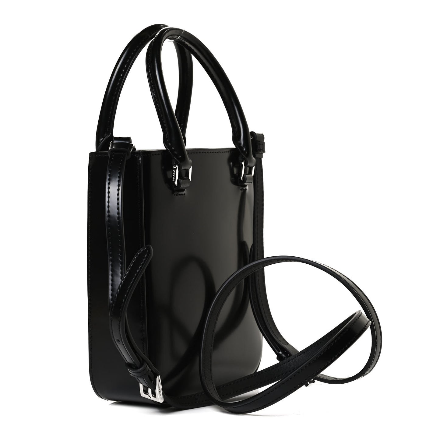 Spazzolato Triangle Small Double Handle Crossbody Tote Black