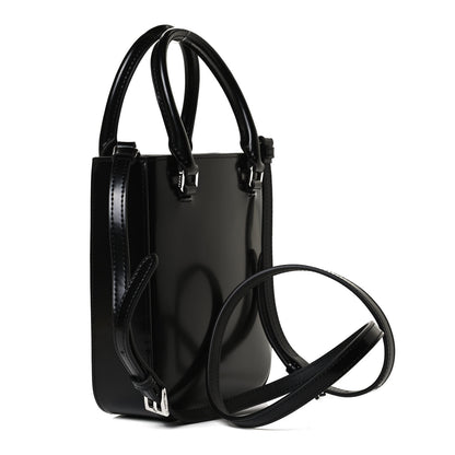 Prada Spazzolato Triangle Small Double Handle Crossbody Tote Black 3 of 12