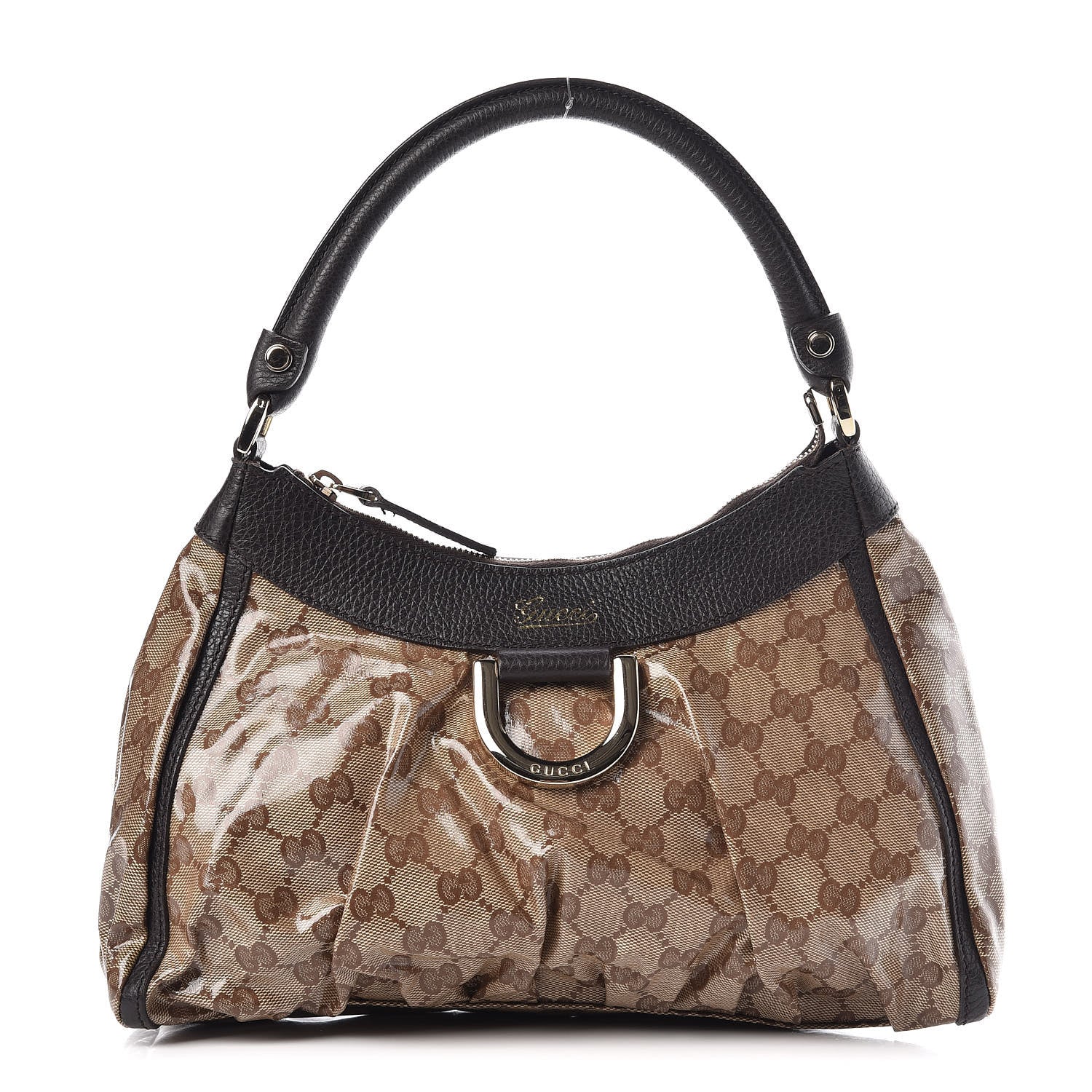 Gucci Crystal Monogram D Ring Gold Hobo Brown 1 of 9
