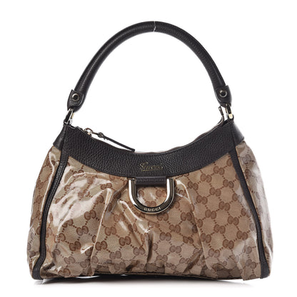 Gucci Crystal Monogram D Ring Gold Hobo Brown 1 of 9
