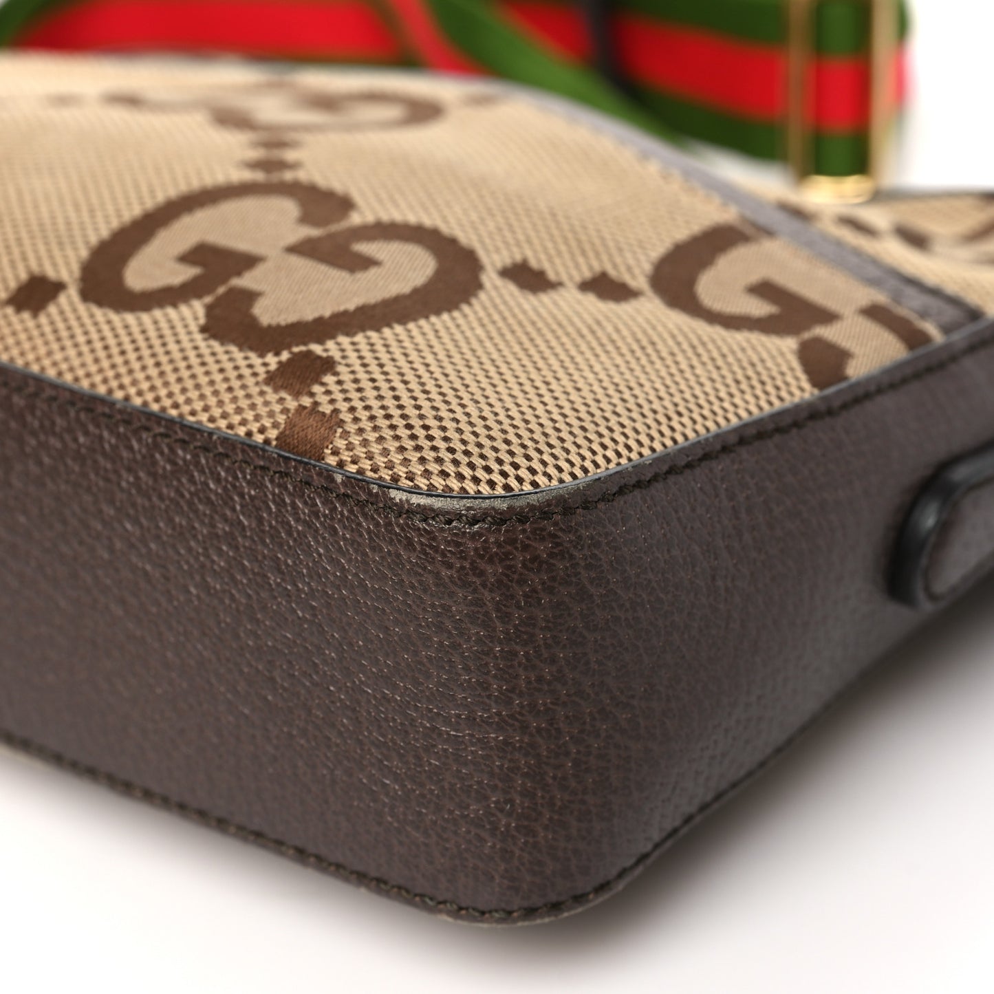 Monogram Jumbo GG Textured Dollar Calfskin Web Messenger Shoulder Bag Camel Ebony New Acero