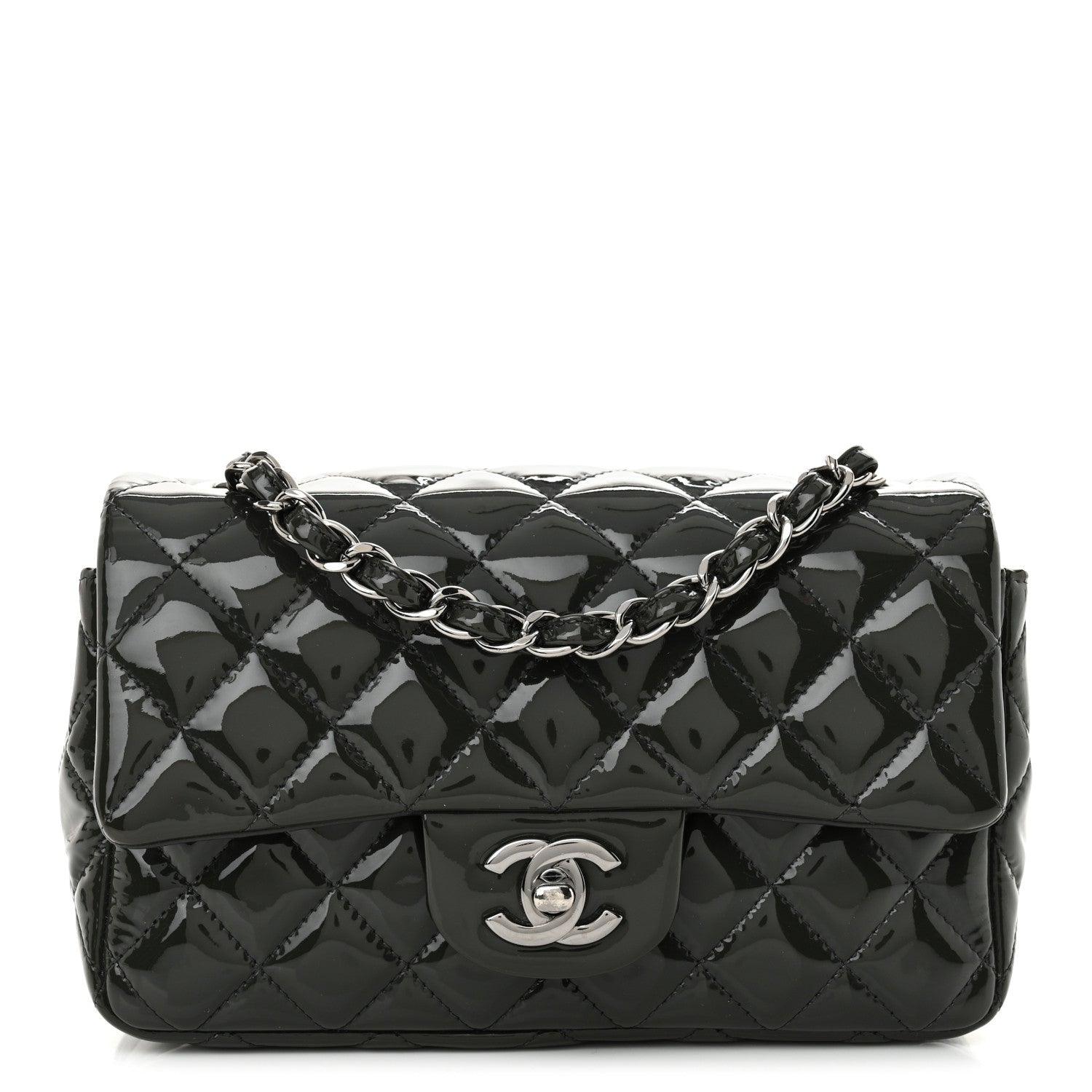 Chanel Patent Calfskin Quilted Mini Rectangular Flap Grey 1 of 10