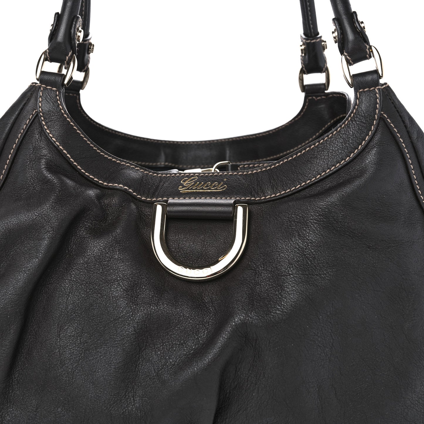 Calfskin Large D Gold Ring Shoulder Bag Chocolate