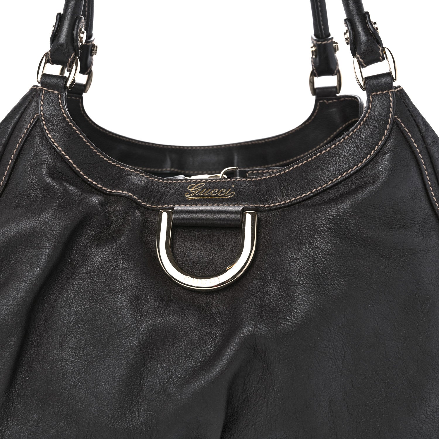 Gucci Calfskin Large D Gold Ring Shoulder Bag Chocolate 8 of 10
