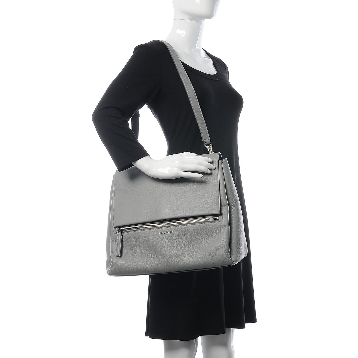 Grained Calfskin Medium Pandora Pure Flap Bag Pearl Grey